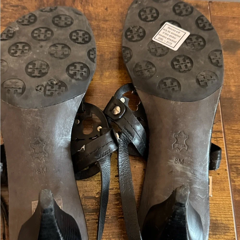 Tory Burch Black Thong Sandals with Silver Logo Size 8M